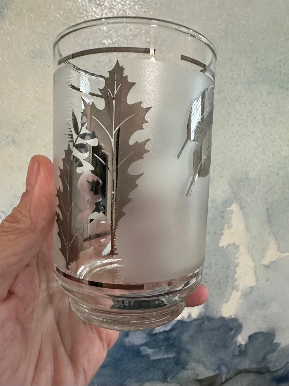 Vintage MCM 1960,s Libbey Frosted Silver Leaf 4.5 Inch Tumbler -Set of 8